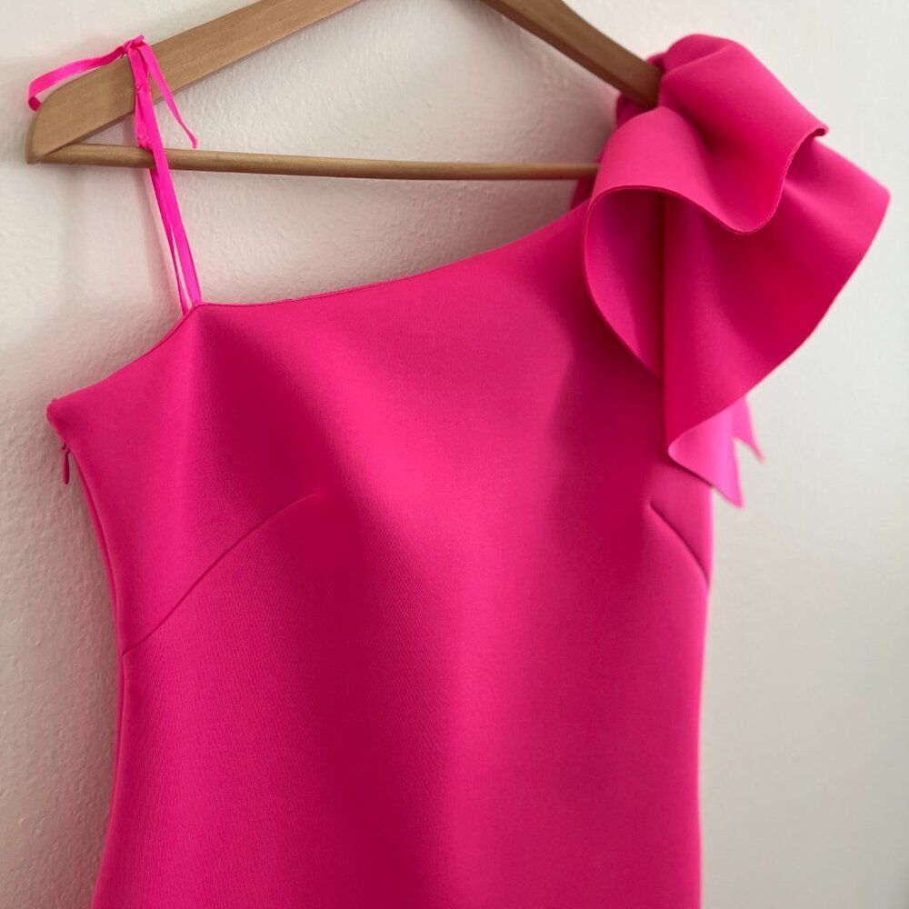 Eliza J. One-Shoulder Scuba Crepe Cocktail Dress in Hot Pink - Picture 4 of 8